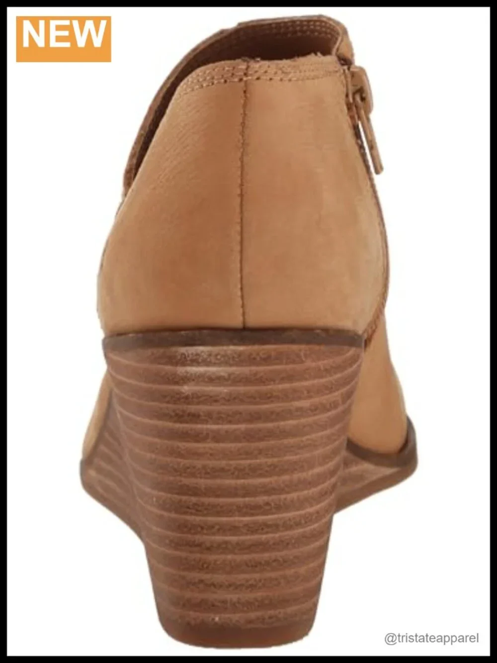 Women's Leather Ankle Bootie Wedge Heel Almond Toe Zip Closure